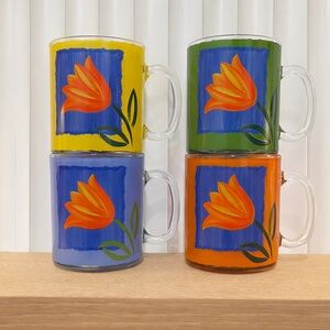 Vintage Arcoroc Matys Tulip Glass Mugs | Set of 4 | Made in France